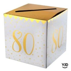 Tirelire Carton Blanche Et Or Métallisé 80 Ans