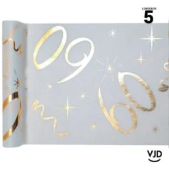 Chemin De Table Blanc Et Or Effet Métallisé 60 Ans 5 M