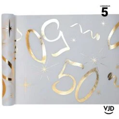 Chemin De Table Blanc Et Or Effet Métallisé 50 Ans 5 M