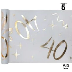 Chemin De Table Blanc Et Or Effet Métallisé 40 Ans 5 M