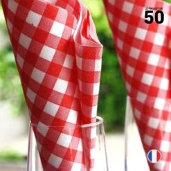 50 Serviettes En Non-tissé Vichy Rouge 40 X 40 Cm