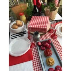 50 Serviettes En Non-tissé Vichy Rouge 40 X 40 Cm -Vacances Vaisselle Magasin serviette non tisse vichy rouge 40 x 40cm par 50 3