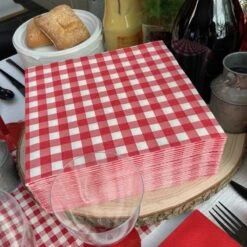 50 Serviettes En Non-tissé Vichy Rouge 40 X 40 Cm -Vacances Vaisselle Magasin serviette non tisse vichy rouge 40 x 40cm par 50 4